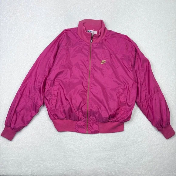 Vintage Nike International Windbreaker Jacket Pink Gold Embroidered Logo Track